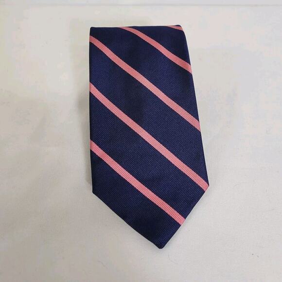 Vintage Brooks Brothers Navy Blue & Pink Silk Repp Stripe Tie - Picture 2 of 6